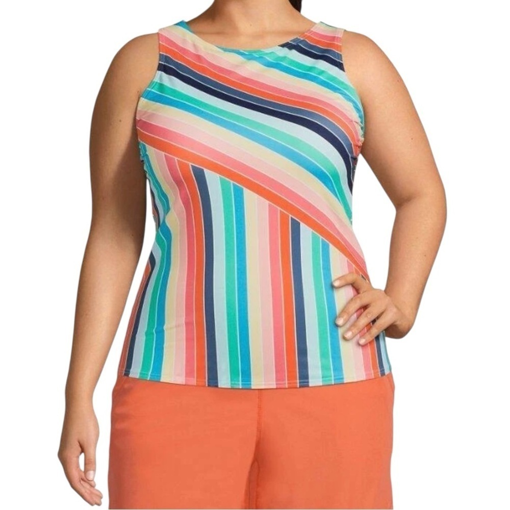 LANDS' END Pink and Blue Size 10 Chlorine Resistant High Neck Tankini Swim Top